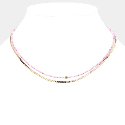 Fashnzfab Metal Bead Pointed Seed Beads Beaded Metal Chain Layered Necklace In Multi