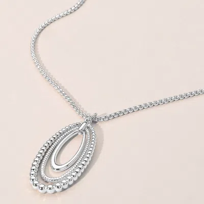 Fashnzfab Metal Beaded Edge Layered Open Oval Pendant Necklace - Rhodium In Multi