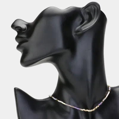 Fashnzfab Metal Beads Pointed Faceted Beaded Choker Necklace In Metallic