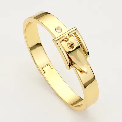 Fashnzfab Metal Belt Adjustable Hinged Bangle Bracelet In Gold