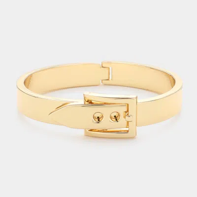 Fashnzfab Metal Belt Buckle Hinged Bangle Bracelet Gold