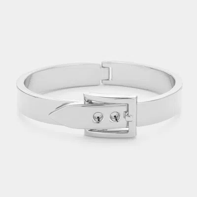 Fashnzfab Metal Belt Buckle Hinged Bangle Bracelet Silver
