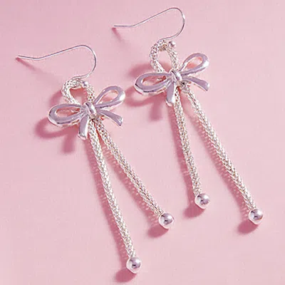 Fashnzfab Metal Bow Dangle Earrings - Silver In White