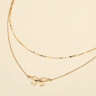 Fashnzfab Metal Bow Pendant Accent Layered Chain Necklace In Gold