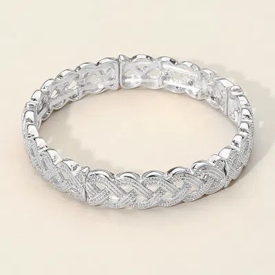 Fashnzfab Metal Braided Bar Beaded Stretch Bracelet Rhodium In Silver