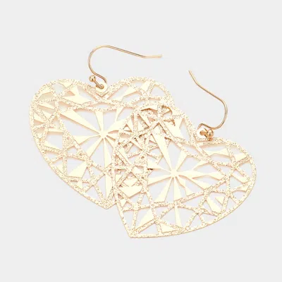 Fashnzfab Metal Brass Heart Filigree Dangle Earrings In Gold