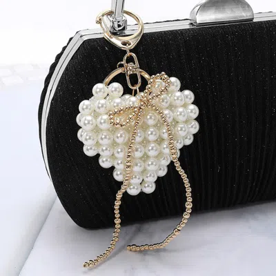 Fashnzfab Metal Bubble Bow Pearl Beaded Heart Keychain / Bag Charm In Multi