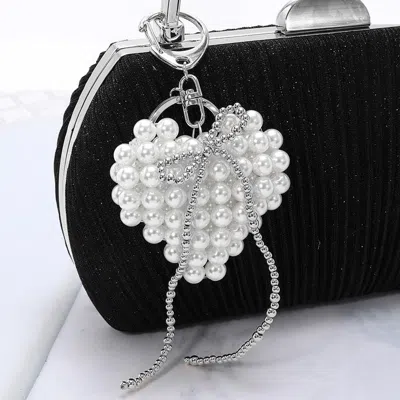 Fashnzfab Metal Bubble Bow Pearl Beaded Heart Keychain / Bag Charm In Multi