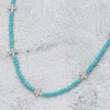 Fashnzfab Metal Bubble Flower Pointed Beaded Necklace In Blue