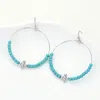 Fashnzfab Metal Bubble Flower Pointed Beaded Ring Dangle Earrings - Rhodium, Turquoise In Multi