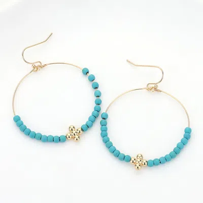 Fashnzfab Metal Bubble Flower Pointed Beaded Ring Dangle Earrings In Blue