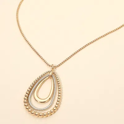 Fashnzfab Metal Bubble Layered Teardrop Pendant Long Necklace - Gold, Two Tone In Multi