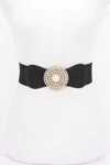 Fashnzfab Metal Buckle Elastic Belt In Black