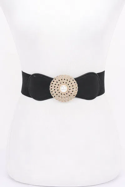 Fashnzfab Metal Buckle Elastic Belt In Black