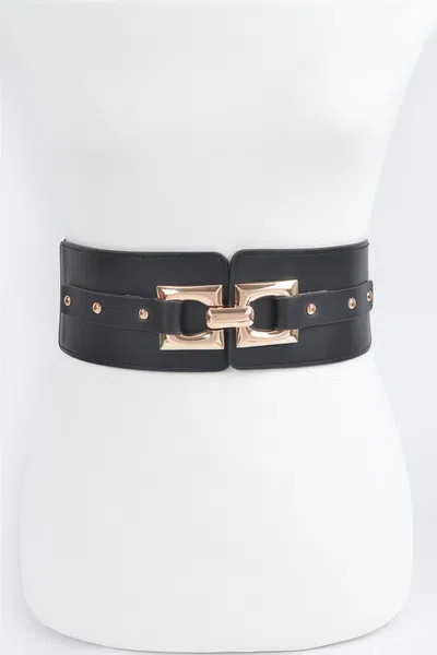 Fashnzfab Metal Buckle Elastic Belt In Black
