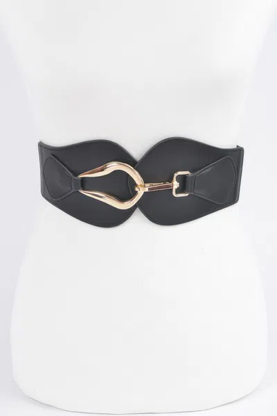 Fashnzfab Metal Buckle Elastic Belt In Black