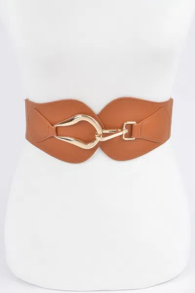 Fashnzfab Metal Buckle Elastic Belt In Brown