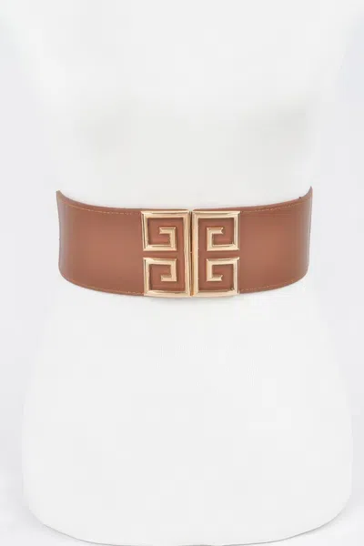 Fashnzfab Metal Buckle Elastic Belt In Brown
