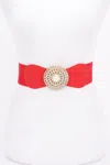 Fashnzfab Metal Buckle Elastic Belt In Red