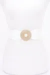 Fashnzfab Metal Buckle Elastic Belt In White