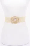 Fashnzfab Metal Buckle Elastic Faux Straw Belt In Beige