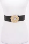 Fashnzfab Metal Buckle Elastic Faux Straw Belt In Black