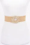 Fashnzfab Metal Buckle Elastic Faux Straw Belt In Green