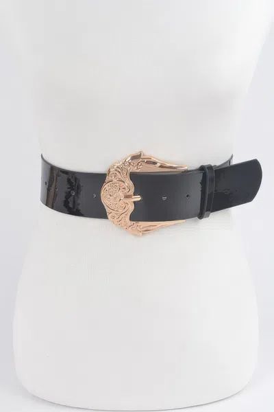 Fashnzfab Metal Buckle Enamel Plus Size Belt In Black