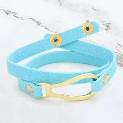 Fashnzfab Metal Buckle Faux Suede Wrap Bracelet Gold, Mint