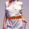 Fashnzfab Metal Buckle Pointed Elastic Belt In Brown