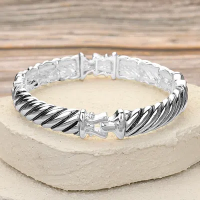 Fashnzfab Metal Buckle Pointed Stretch Bracelet Antique Silver In Multi