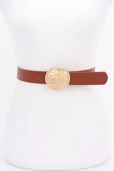 Fashnzfab Metal Buckle Pu Belt In Brown