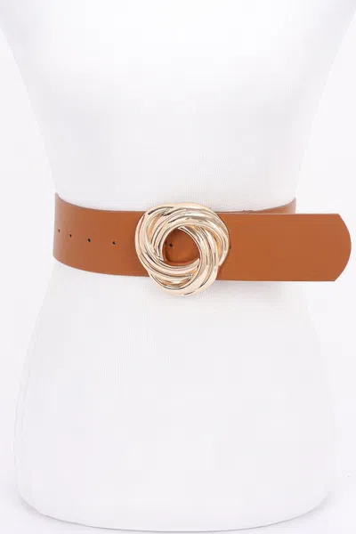 Fashnzfab Metal Buckle Pu Belt In Brown