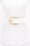 Fashnzfab Metal Buckle Pu Belt In White