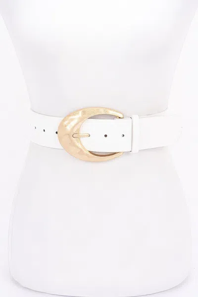 Fashnzfab Metal Buckle Pu Belt In White