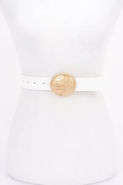Fashnzfab Metal Buckle Pu Belt In White
