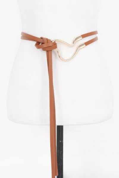Fashnzfab Metal Buckle Wrap Belt In Brown