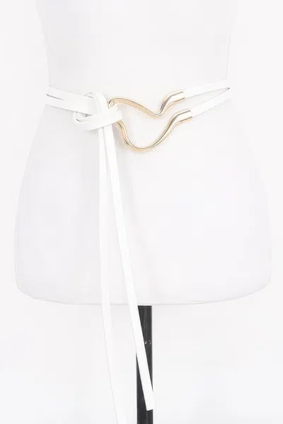 Fashnzfab Metal Buckle Wrap Belt In White