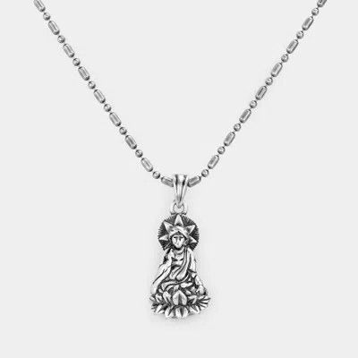 Fashnzfab Metal Buddha Pendant Necklace In Silver