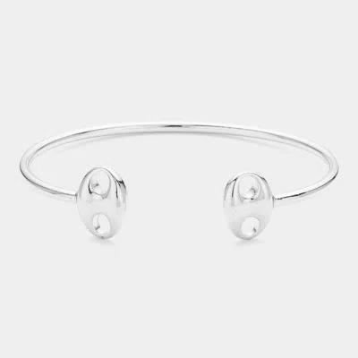 Fashnzfab Metal Button Tip Cuff Bracelet Rhodium In Multi
