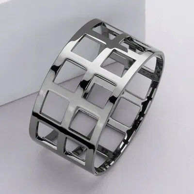 Fashnzfab Metal Cage Hinged Bangle Bracelet Hematite In Silver