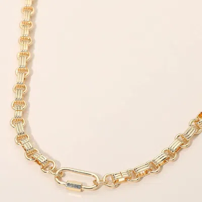 Fashnzfab Metal Carabiner Accent Textured Link Chain Necklace In Gold