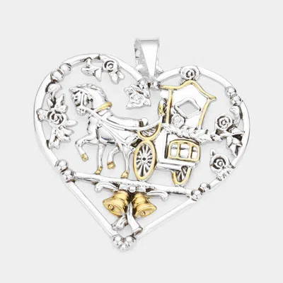 Fashnzfab Metal Carriage Christmas Jingle Bell Accented Heart Pendant In Multi