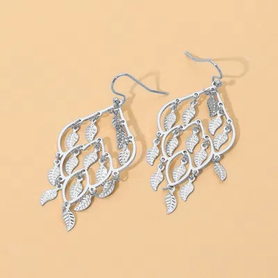 Fashnzfab Metal Cascading Leaf Chandelier Statement Earrings In Multi