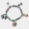 Fashnzfab Metal Cat Dog Charm Station Stretch Bracelet Patina Verdigris In Multi
