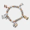 Fashnzfab Metal Cat Dog Charm Station Stretch Bracelet Three Tone In Multi