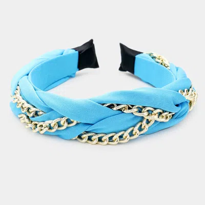 Fashnzfab Metal Chain Accented Braided Headband In Blue