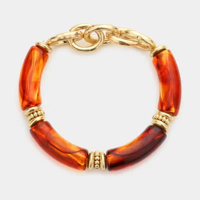 Fashnzfab Metal Chain Accented Celluloid Acetate Stretch Bracelet Brown