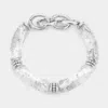 Fashnzfab Metal Chain Accented Celluloid Acetate Stretch Bracelet Silver, Worn Gold In Multi
