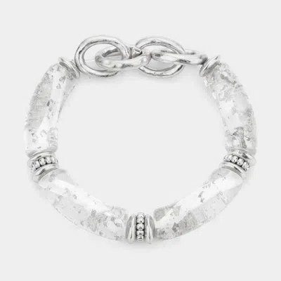 Fashnzfab Metal Chain Accented Celluloid Acetate Stretch Bracelet Silver, Worn Gold In Multi